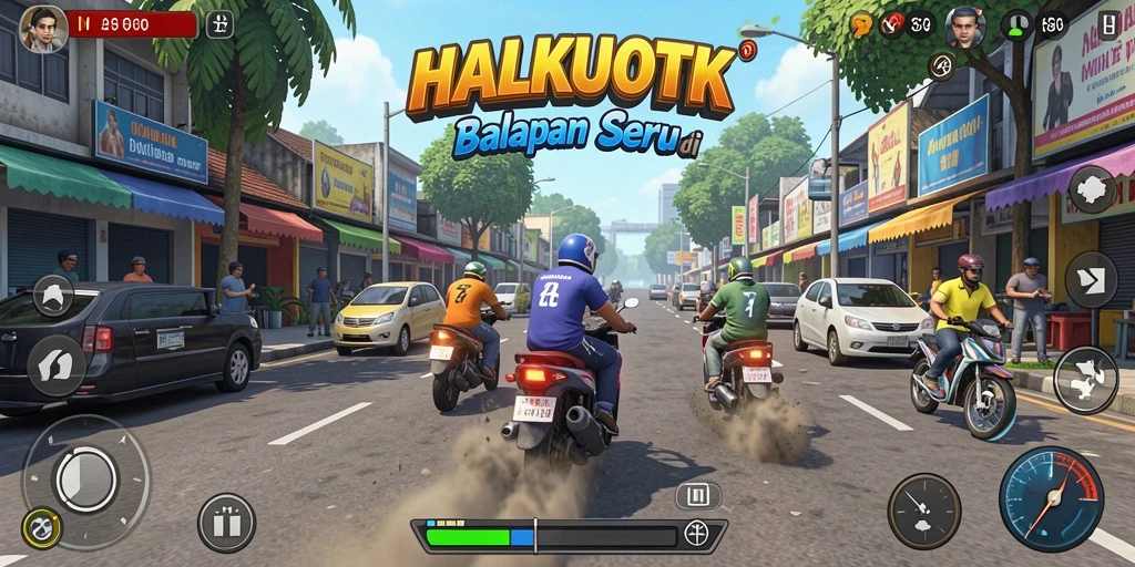 Gameplay seru HALKUOTK dengan balapan di jalanan.