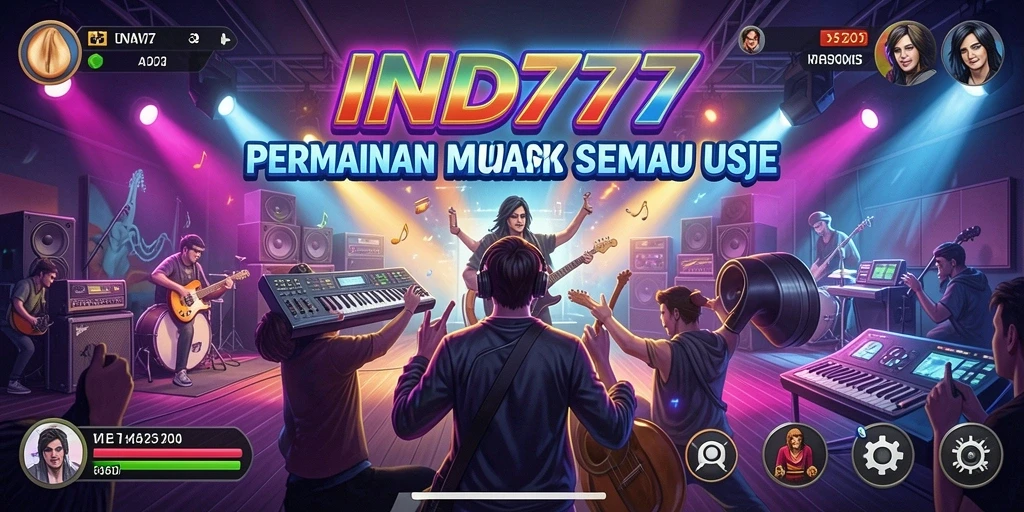 Screenshot gameplay IND777 menampilkan berbagai alat musik interaktif.