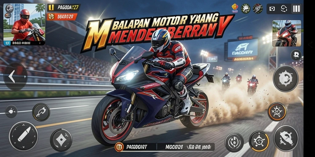 Menampilkan aksi seru dalam balapan motor dengan grafis menakjubkan.
