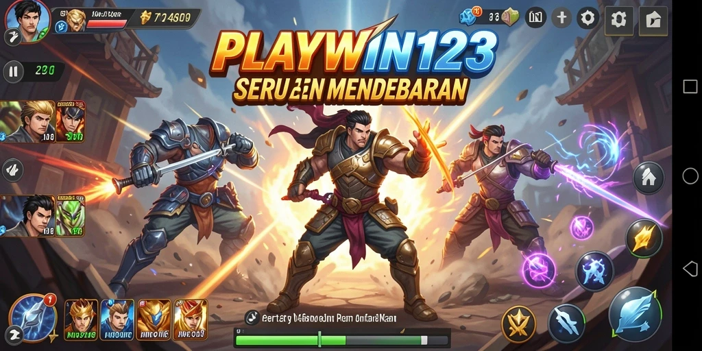 Tampilan gameplay seru dari PLAYWIN123 saat karakter bertarung di arena.