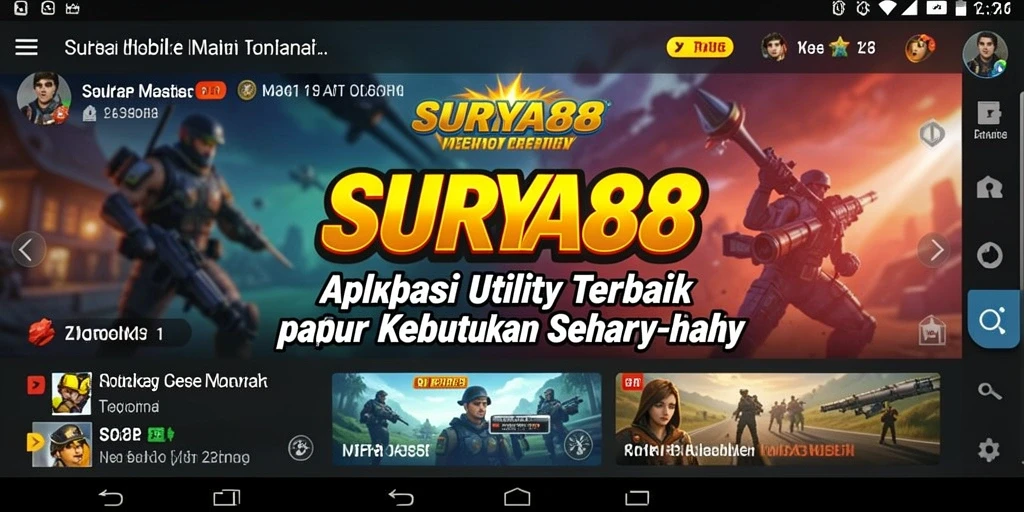 Layar utama SURYA88 menampilkan berbagai fitur fungsional.